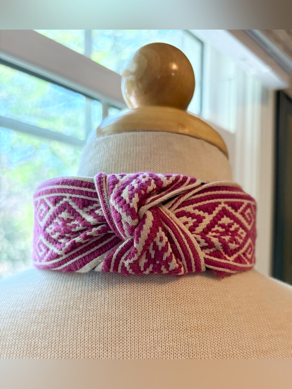Boho Style Pink and Cream Knotted Headbandwith Ethnic Pattern - Never worn!